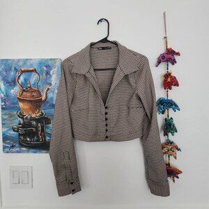 Zara Houndstooth Cropped Button Up